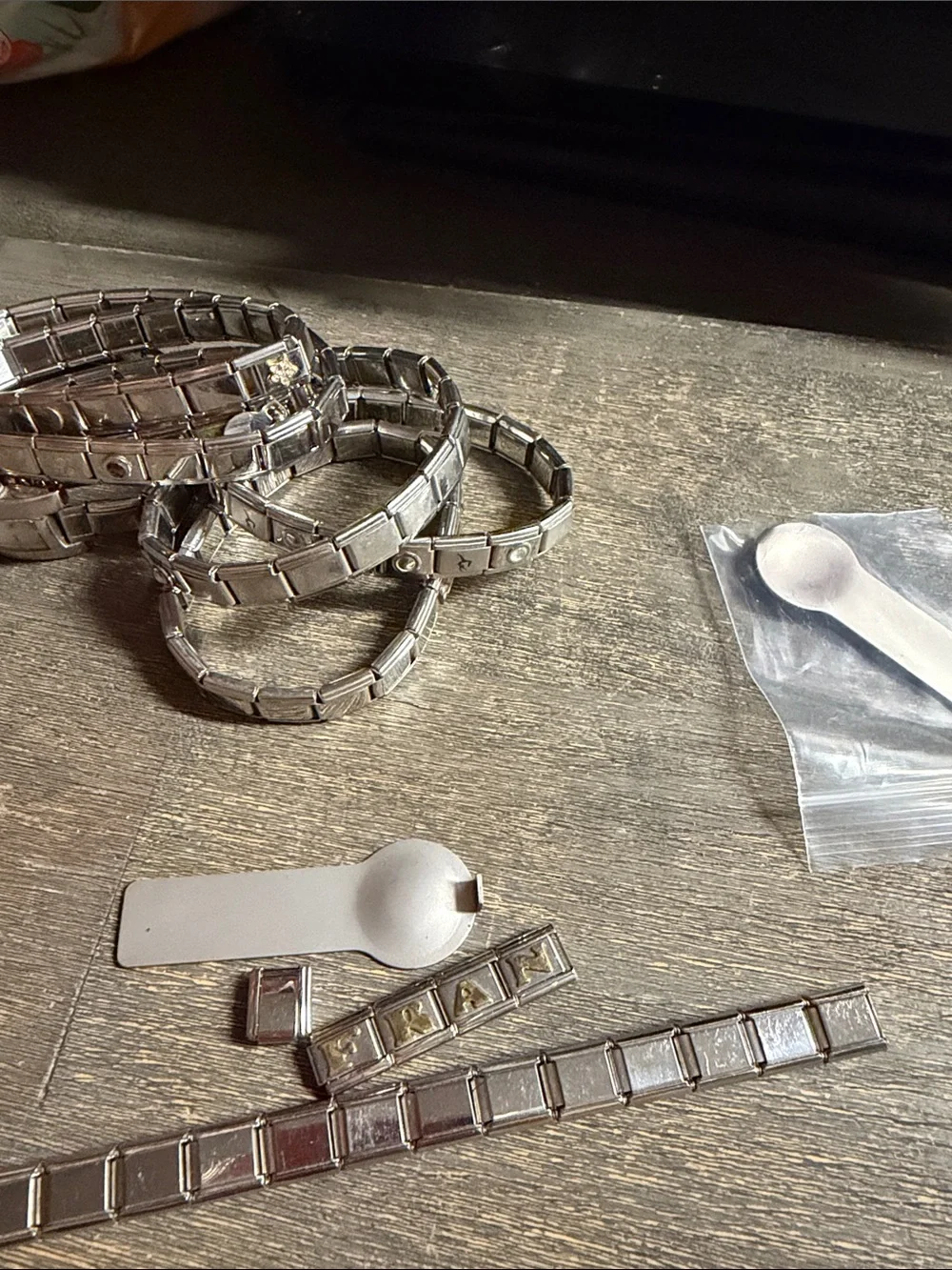 Stainless Steel Italian Link Charm Bracelet Bundle 6 bracelets 1 watch - Silver